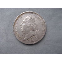 Франция 5 франков  1824 год Людовик XVIII