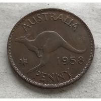 Австралия 1 пенни 1958 Елизавета II (Мельбурн - без точки)