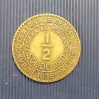 Перу 1/2 соль де оро 1935 год нечастая монета