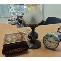 Лот из СССР. 3 предмета. Часы, шкатулка, лампа
