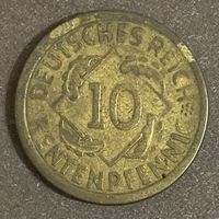 Монета 10 пфеннигов 1924 год. Веймарская республика.