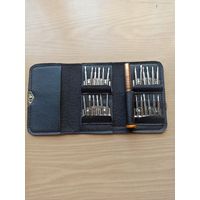 Набор отверток для мобильных телефонов с чехлом В комплекте: - Удобный чехол для хранения по типу кошелька (быстрое открытие, закрытие на кнопку), - Рукоятка, - 24 отвёртки-вставки (т.е сменные наконе