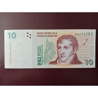 Аргентина 10 песо 1998 UNC (надпись "Convertibles de Curso Legal" под номиналом)