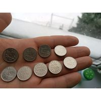 Франция,1/2 франки 1965,1968,1969,1972,1986,1994,1997,2000