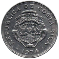 Республика Коста-Рика. 1 колон 1974. Корабль. Парусник.