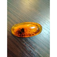 Брошь Майский жук Имитация янтаря СССР винтаж Гагра 1975г