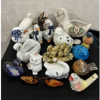 Фигурки Статуэтки Птицы Птички Фарфор Керамика Клейма ЛФЗ ГДР Коллекция Попугай Чайка Гуси Уточки мандаринки Синица Воробей Курочка Петух Лебедь