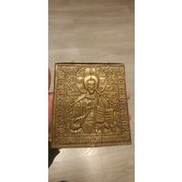 Большая икона медно литая Господь Вседержитель. Распродажа