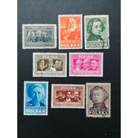 Польша 1947 Полная серия марок "Польская культура" (гашение без клея, следы от наклеек) Mi.463А-470А каталог 2.20 евро