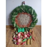 С 1 руб ЁЛОЧНЫЕ ИГРУШКИ 1960-70 ые и ВЕНОК со снежинками и мишурой + Подарок Барелеф ДЕТИ НА ДЕЛЬФИНАХ