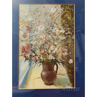 С рубля без мц. картина натюрморт, акварель бумага, 41х30см., стекло. сам рисунок 29х19см.