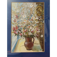 С рубля без мц. картина натюрморт, акварель бумага, 41х30см., стекло. сам рисунок 29х19см.