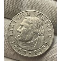 2 марки 1933 года.Лютер.Германия.Серебро.Состояние !