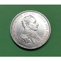 Германия. 3 марки. 1914 год. Пруссия. Вильгельм II. Мундир. Серебро