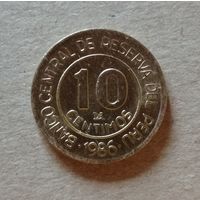 Перу 10 сентимо, 1986 год,   ю
