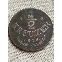 Распродажа - 1/2 крейцера 1816г.,Австрия,ФРАНЦ 2