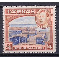 97.BrK. Великобритания. Колонии. Кипр. Георг VI. Архитектура и пейзажи. 1938 г. 1/4P. Mi.#136A.
