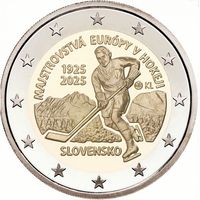 Словакия 2 евро, ND (2025) 100 лет Чемпионату Европы по хоккею с шайбой в Словакии UNC