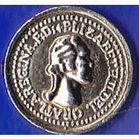 Жетон. REGINA. F D + ELIZABETH.II.DEI GRATLA., UNITED STATES OF AMERICA QUARTER DOLLAR. Диаметр 15 мм, толщина 2 мм, пластик с позолотой, АР=180.