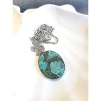 Винтажный ретро кулон из натуральной крошки бирюзы