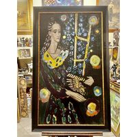 Кищенко А.М "Девушка с цветами", 1981г. Холст, масло. Размер 140х80 см.