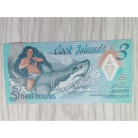Острова Кука 3 полимер UNC акула с рубля