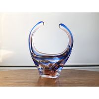 Ваза Чехия цветное стекло конфетница винтаж 19см