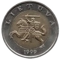 ЛИТОВСКАЯ РЕСПУБЛИКА 5 ЛИТОВ. ПАГОНЯ. Биметалл. ПОГОДОВКА. Цена за одну монету.