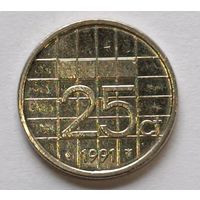 Нидерланды. 25 центов 1991 года.