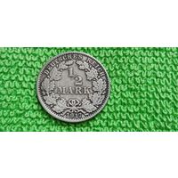 1/2 Марки 1917 г. ГЕРМАНИЯ , серебро