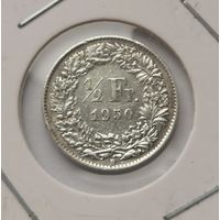 1/2 франка 1950 г. Серебро. С рубля.