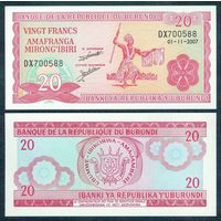 Бурунди 20 франков 2007 год. UNC