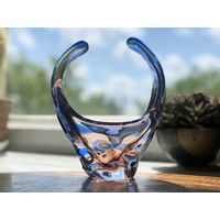 Ваза Чехия цветное стекло конфетница винтаж 19см