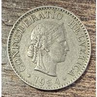 Монета Швейцария 10 раппенов 1954 год. Богиня Либертас