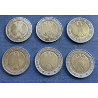 Германия 2 евро 2008 A, 2010 D, 2011 A, 2011 D, 2016 F, 2020 J