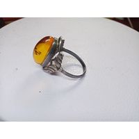 С рубля без мц. кольцо-перстень женский с плав янтарем. 2ФЯ фЗвезда925пр. диам 1.8х1.9см. на тонкий палец.