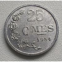 Люксембург 25 сантимов, 1954.  5-6-45