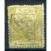 Османская Империя (Турция) - 1891г. - полумесяц, чёрная надпечатка IMPRIME, 2 Pia - 1 марка - гашёная, есть маленький разрыв снизу возле сгиба [Mi 67]. #4-W2-116-A-1