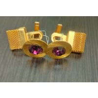 Винтажные запонки СССР с фиолетовыми кристаллами .