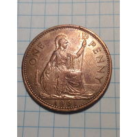 1 пенни Великобритания 1961 год.