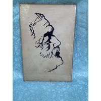 Картина. Плакетка. Бумага. Тушь? Эрнест Хемингуэй. СССР. Винтаж.