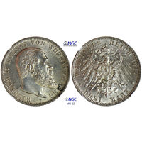 3 марки 1914 г. F.  Вильгкльм II. Вюртемберг. Германия. NGC MS 62. Серебро. КМ# 635