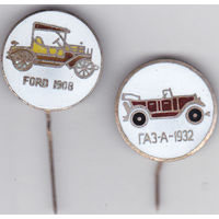 Автомобили: Ford (1908) и ГАЗ-А (1932).
