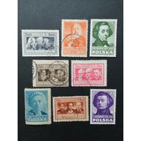 Польша 1947 Полная серия марок "Польская культура" (гашение без клея, следы от наклеек) Mi.463А-470А каталог 2.20 евро