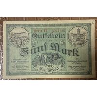 Банкнота 5 марок 1918 год. Грайц и Цоленрод. Веймарская республика.