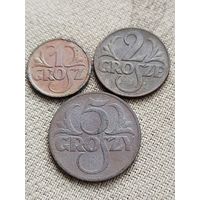 Распродажа - 1 грош 1925г.,2 гроша 1923г,5 грошей 1923г.,Польша