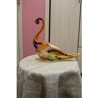 Шикарный большой интерьерный лебедь. Гутное цветное стекло. РЕДКОСТЬ