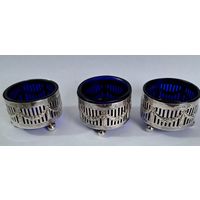 Старинный набор. Кобольтовое стекло. Посеребрение.