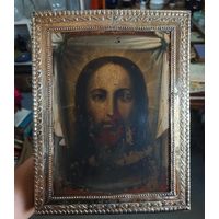 Икона Спас Нерукотворный. 19 век. Серебряная басма вес 130 грамм-84 пр.