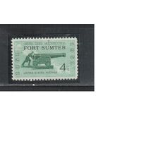 США-1961, (Мих.808),  **   ,  Гражданская война, Форт, Пушка  (одиночка)